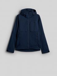 4F Kurtka softshell wiatroodporna membrana 8000 męska - granatowa L. Niebieskie kurtki męskie 4f, l, bez wzorów, z softshellu, klasyczne, bez kaptura. Za 499.99 zł.