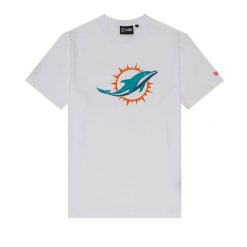 Koszulka Miami Dolphins NFL. Białe koszulki sportowe męskie New Era, xl, bez wzorów, z bawełny, bez kołnierzyka, bez ramiączek, do piłki nożnej. Za 174.00 zł.