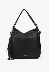 Czarna Torebka na Ramię z Frędzlami i Suwakami Rivkio. Czarne torby na ramię damskie Renee, bez wzorów, z jeansu, boho, bez dodatków. Za 149.99 zł.
