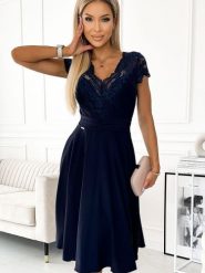 Sukienka Model Linda 381-4 Navy - Numoco. Niebieskie sukienki damskie NUMOCO, l, bez wzorów, z elastanu, bez kołnierzyka, bez ramiączek, mini. Za 459.16 zł.