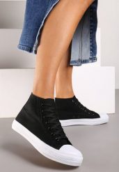 Czarne Trampki z Wysoką Cholewką i Sznurowaniami Relagia. Czarne trampki i tenisówki damskie Renee, bez wzorów, z jeansu, eleganckie, przed kolano, bez zapięcia. Za 19.99 zł.