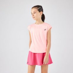 Koszulka do tenisa dla dziewczynek Artengo TTS500. Czerwone t-shirty i topy dla dziewczynek KUIKMA, bez wzorów, z elastanu, bez ramiączek. Za 44.99 zł.