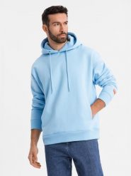 Bluza dresowa unisex z kapturem i kieszeniami błękitna V8 OU-SNBC-0105 M/L. Niebieskie bluzy damskie Ombre, l, bez wzorów, z dresówki, z kapturem. Za 332.81 zł.
