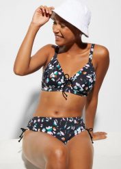 Bikini minimizer (2 części) z wiązanymi troczkami. Czarne bikini damskie bonprix, bez wzorów. Za 129.99 zł.