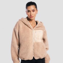 Kurtka damska fitness z kapturem oversize Sherpa Canyon. Brązowe kurtki sportowe damskie GYMBEAM, l, bez wzorów, z materiału, z kapturem, na fitness i siłownię. Za 188.90 zł.