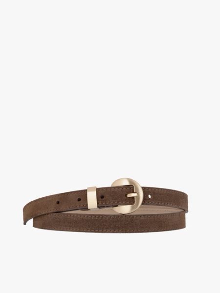 Jasnobrązowy pasek ze skóry welurowej. Brązowe paski damskie Ryłko, bez wzorów, z jeansu, eleganckie. Za 129.99 zł.
