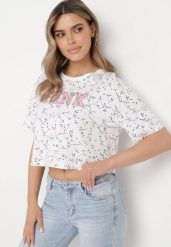 Biały Bawełniany T-shirt Oversize w Kwiatowy Print o Krótkim Fasonie Daelinn. Białe bluzki damskie Born2be, l, bez wzorów, z bawełny, bez kołnierzyka. Za 29.99 zł.