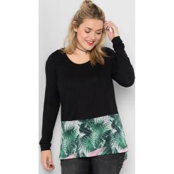 Koszulka w kolorze czarno-zielonym. T-shirty damskie Sheego, z nadrukiem, z okrągłym kołnierzem, z długim rękawem. W wyprzedaży za 78.95 zł.