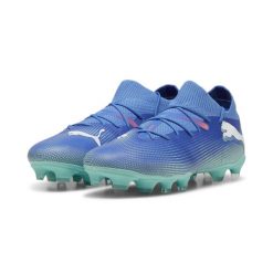 Damskie buty piłkarskie PUMA FUTURE 7 MATCH FG/AG. Niebieskie obuwie sportowe damskie Puma, bez wzorów, z materiału, do piłki nożnej. Za 327.10 zł.