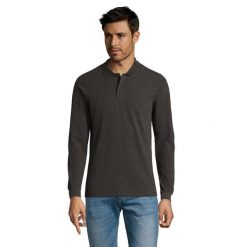 Męska Koszulka Polo Perfect Pique Z Długim Rękawem. Szare bluzki z długim rękawem męskie SOL'S, m, bez wzorów, z bawełny, bez kołnierzyka. Za 101.99 zł.