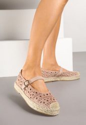Różowe Płaskie Espadryle z Plecionką i Ażurową Cholewką Aralithra. Czerwone espadryle damskie Renee, w ażurowe wzory, eleganckie, z okrągłym noskiem, bez obcasa, na płaskiej podeszwie, bez zapięcia. Za 74.99 zł.