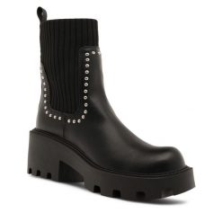 Botki DeeZee. Czarne botki damskie DeeZee, bez obcasa, na słupku, bez zapięcia. Za 89.99 zł.