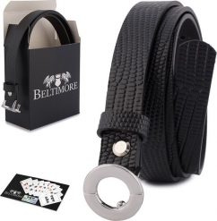 Beltimore Skórzany pasek damski do spodni sukienki czarna skóra nat 1,8 cm Beltimore O17 : Kolory - czarny, Rozmiar pasków - r.80-95 cm NoSize. Czarne sukienki damskie Beltimore, bez wzorów, ze skóry, bez kołnierzyka, bez ramiączek. Za 49.99 zł.