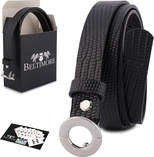 Beltimore Skórzany pasek damski do spodni sukienki czarna skóra nat 1,8 cm Beltimore O17 : Kolory - czarny, Rozmiar pasków - r.80-95 cm NoSize. Czarne sukienki damskie Beltimore, bez wzorów, ze skóry, bez kołnierzyka, bez ramiączek. Za 49.99 zł.