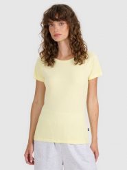 4F T-shirt regular z prążkowanej dzianiny damski - żółty M. Żółte koszulki sportowe damskie 4f, m, bez wzorów, z bawełny, klasyczne, bez kołnierzyka. Za 49.99 zł.