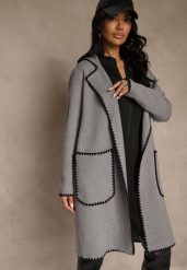 Szary Kardigan z Haftowaną Lamówką Tuscele. Szare kardigany damskie Renee, s, bez wzorów, z jeansu, eleganckie. Za 129.99 zł.