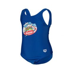 Dziewczęcy jednoczęściowy kostium kąpielowy Arena Friends. Niebieskie stroje kąpielowe dla dziewczynek Arena, bez wzorów. Za 188.50 zł.