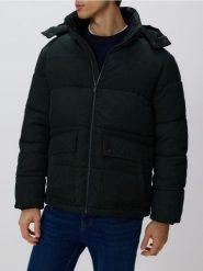 Sztruksowa kurtka z kapturem - ciemnozielony. Zielone kurtki męskie Reserved, l, bez wzorów, ze sztruksu, z kapturem. Za 279.99 zł.