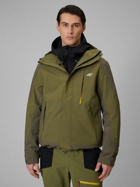 4F Kurtka trekkingowa membrana 8000 męska - khaki S. Brązowe kurtki męskie 4f, l, bez wzorów, z materiału, bez kaptura. Za 499.99 zł.