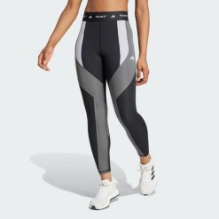 Legginsy Techfit 7/8 Colorblock. Brązowe legginsy damskie Adidas, bez wzorów, z materiału, na fitness i siłownię. Za 206.45 zł.
