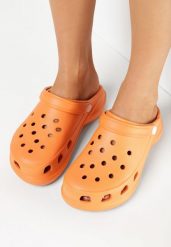 Pomarańczowe Klapki z Wycięciami na Nosku i Paskiem na Piętę Cisatria. Brązowe klapki damskie Born2be, bez wzorów, bez obcasa. Za 44.99 zł.