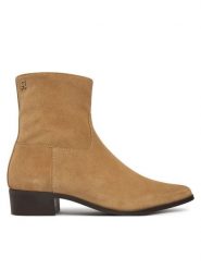 Tommy Hilfiger Botki Suede Ankle Boot W Zip FW0FW09922 Beżowy. Brązowe botki damskie Tommy Hilfiger, ze skóry, bez obcasa, na słupku, bez zapięcia. Za 649.99 zł.