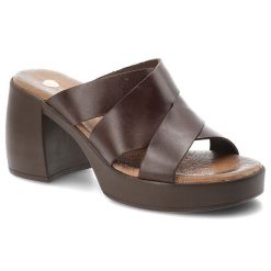 Klapki damskie Armodo, cholewka ze skóry naturalnej z szerokimi krzyżującymi się paskami obcas typu klocek oraz platforma, brązowe, 40524. Brązowe klapki damskie Armodo, bez wzorów, ze skóry, bez obcasa, na obcasie. Za 289.00 zł.