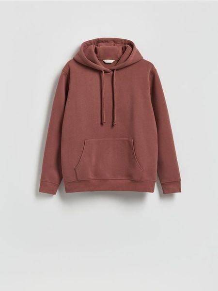 Bluza z kapturem - bordowy. Czerwone bluzy męskie Reserved, l, bez wzorów, z bawełny, z kapturem. W wyprzedaży za 55.99 zł.