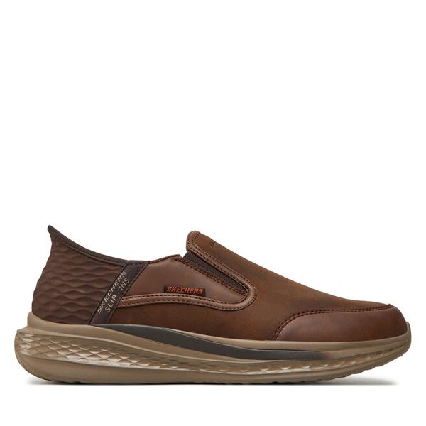 Półbuty Skechers. Brązowe półbuty na co dzień męskie Skechers, bez zapięcia. Za 429.99 zł.