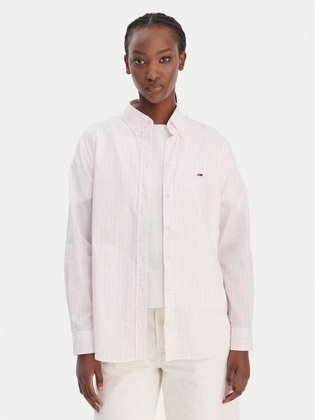 Tommy Jeans Koszula DW0DW22211 Różowy Regular Fit. Czerwone bluzki damskie Tommy Jeans, s, bez wzorów, z bawełny, bez kołnierzyka, bez ramiączek. Za 239.99 zł.