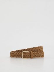 Pleciony pasek z imitacji zamszu - brązowy. Brązowe paski damskie Reserved, bez wzorów. Za 49.99 zł.