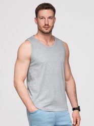 Bawełniana męska koszulka tank top BASIC – szary melanż V2 - Rozmiar: XL. Szare koszulki sportowe męskie Ombre Clothing, na lato, m, z aplikacjami, z bawełny, bez kołnierzyka, bez ramiączek, na fitness i siłownię. W wyprzedaży za 89.99 zł.