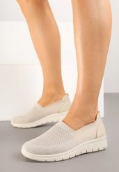 Beżowe Tenisówki Ozdobione Siateczkową Wstawką Boreldi. Brązowe trampki i tenisówki damskie Born2be, bez wzorów, z jeansu, eleganckie, bez zapięcia. Za 89.99 zł.