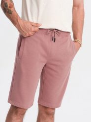 Męskie szorty dresowe przed kolano BASIC – ciemnoróżowe V4 - Rozmiar: L. Czerwone krótkie spodenki sportowe męskie Ombre Clothing, l, bez wzorów, z bawełny. W wyprzedaży za 49.99 zł.