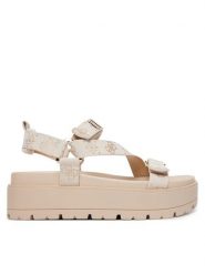 Guess Sandały FLJFTT FAL03 Beżowy. Brązowe sandały damskie Guess, z aplikacjami, z materiału, bez obcasa, na płaskiej podeszwie, bez zapięcia. Za 529.99 zł.