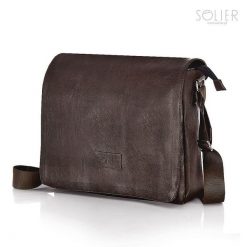 Torba męska na ramię listonoszka Solier S11 brązowa. Brązowe torby na ramię męskie Solier, bez wzorów, z jeansu, casualowe, na ramię. Za 185.00 zł.
