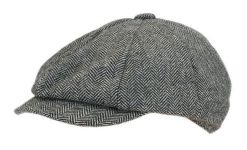 Kaszkiet Szary w Jodełkę Jesienno-Zimowy, z Dodatkiem Wełny, z Gumką -Pako Jeans. Szare czapki i kapelusze męskie Pako Jeans, na jesień, bez wzorów, z jeansu. Za 65.00 zł.