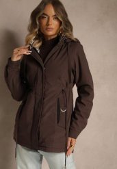 Brązowa Kurtka Parka z Kapturem w Oryginalny Wzór Wewnątrz Tiosara. Brązowe parki damskie Renee, l, z aplikacjami, z jeansu, z kapturem. Za 169.99 zł.