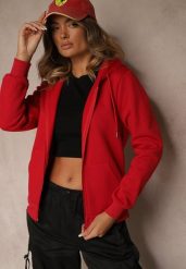 Czerwona Bluza Rozpinana z Bawełną i Kapturem Ozdobiona Sznurkami Ivila. Czerwone bluzy sportowe damskie Renee, l, bez wzorów, z bawełny. Za 49.99 zł.