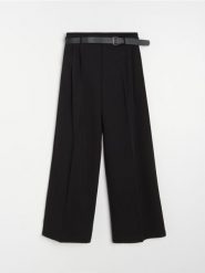 Spodnie wide leg z paskiem - czarny. Czarne spodnie materiałowe damskie Sinsay, l, bez wzorów. Za 59.99 zł.