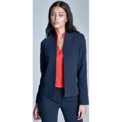 Elegancki Granatowy Żakiet bez Zapięcia. Niebieskie żakiety damskie Molly.pl, biznesowe. Za 145.90 zł.