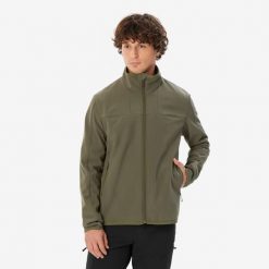 Kurtka Softshell trekkingowa męska Forclaz MT100. Szare kurtki męskie FORCLAZ, l, bez wzorów, z polaru, sportowe, bez kaptura. Za 199.99 zł.