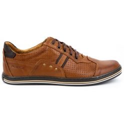Polbut Buty męskie skórzane casual 1801PAX brązowe. Brązowe półbuty na co dzień męskie na jesień, z jeansu, casualowe, bez zapięcia. Za 319.69 zł.