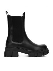 DeeZee Sztyblety 12837-22-BLACK PU Czarny. Czarne botki damskie DeeZee, z materiału, bez obcasa, na płaskiej podeszwie, bez zapięcia. Za 199.99 zł.