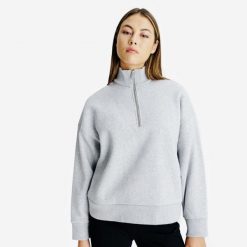 Bluza ze stójką na suwak damska Elementals. Szare bluzy damskie Decathlon, xl, bez wzorów, z bawełny, bez kaptura. Za 179.99 zł.