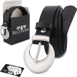 Beltimore Skórzany pasek damski do spodni sukienki czarna skóra nat 2,5 cm Beltimore O02 : Kolory - czarny, Rozmiar pasków - r.80-95 cm NoSize. Czarne sukienki damskie Beltimore, bez wzorów, ze skóry, bez kołnierzyka, bez ramiączek. Za 49.99 zł.