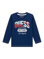 Guess Bluzka N5BI06 I3Z14 Granatowy Regular Fit. Niebieskie koszule dla chłopców Guess, z aplikacjami, z bawełny, bez kołnierzyka, bez ramiączek. Za 99.99 zł.