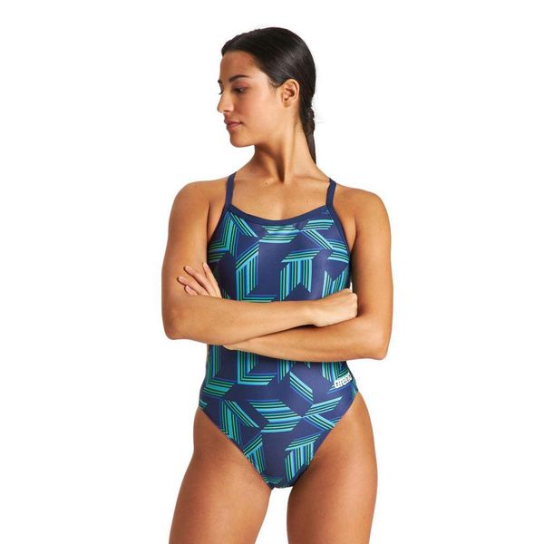 Strój kąpielowy damski jednoczęściowy sportowy na basen Arena Puzzled. Niebieskie kostiumy jednoczęściowe damskie Arena, bez wzorów, sportowe, do pływania. Za 119.99 zł.