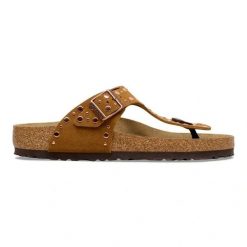 Birkenstock Gizeh Rivet LEVE Mink Japonki damskie. Brązowe klapki damskie Birkenstock, bez wzorów, ze skóry, eleganckie, bez obcasa. Za 529.99 zł.