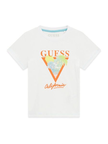 Guess T-Shirt N6GI10 K8HM4 Biały Regular Fit. Białe t-shirty dla chłopców Guess, z aplikacjami, z bawełny, bez ramiączek. Za 74.99 zł.
